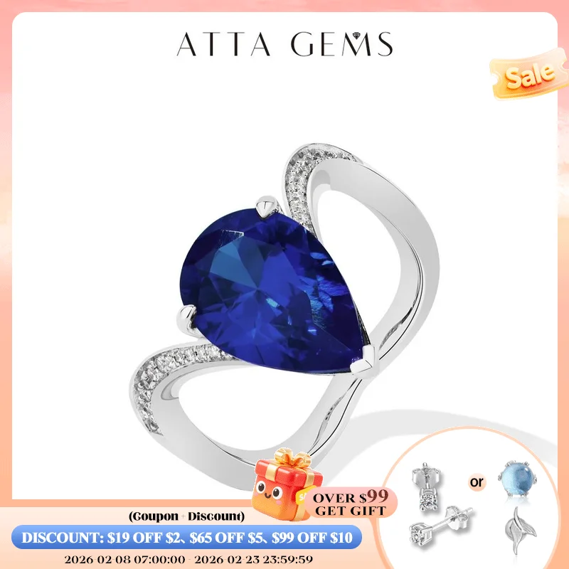 

ATTAGEMS Classic Pear cut 6CT Lab Sapphire Rings S925 Sterling Silver Lab Ruby Wedding Ring For Women Elegant Engagement Jewelry