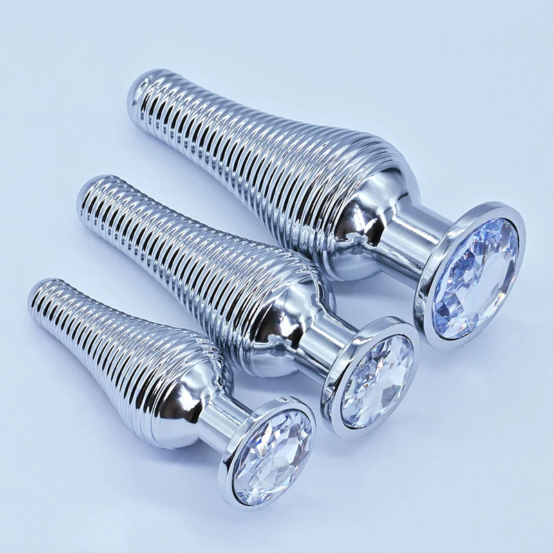 Thread Surface Silvery Stainless Steel Anal Plug Crystal Base Butt Plug Sex Toys For Women Men Adult Toys Anal Toys Sex Shop