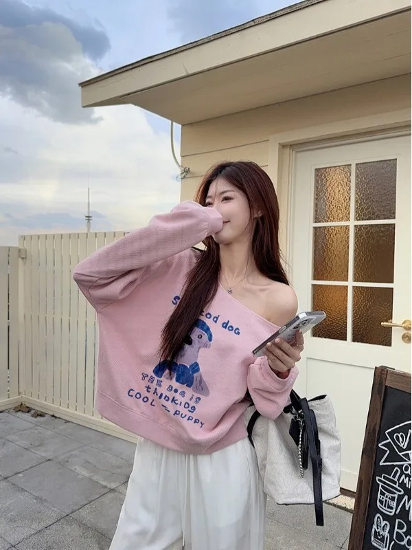 Coreano Sle Casual suelta larga Sve camiseta mujer Faionable versátil verano nueva llegada adelgazamiento viaje estampado de dibujos animados...