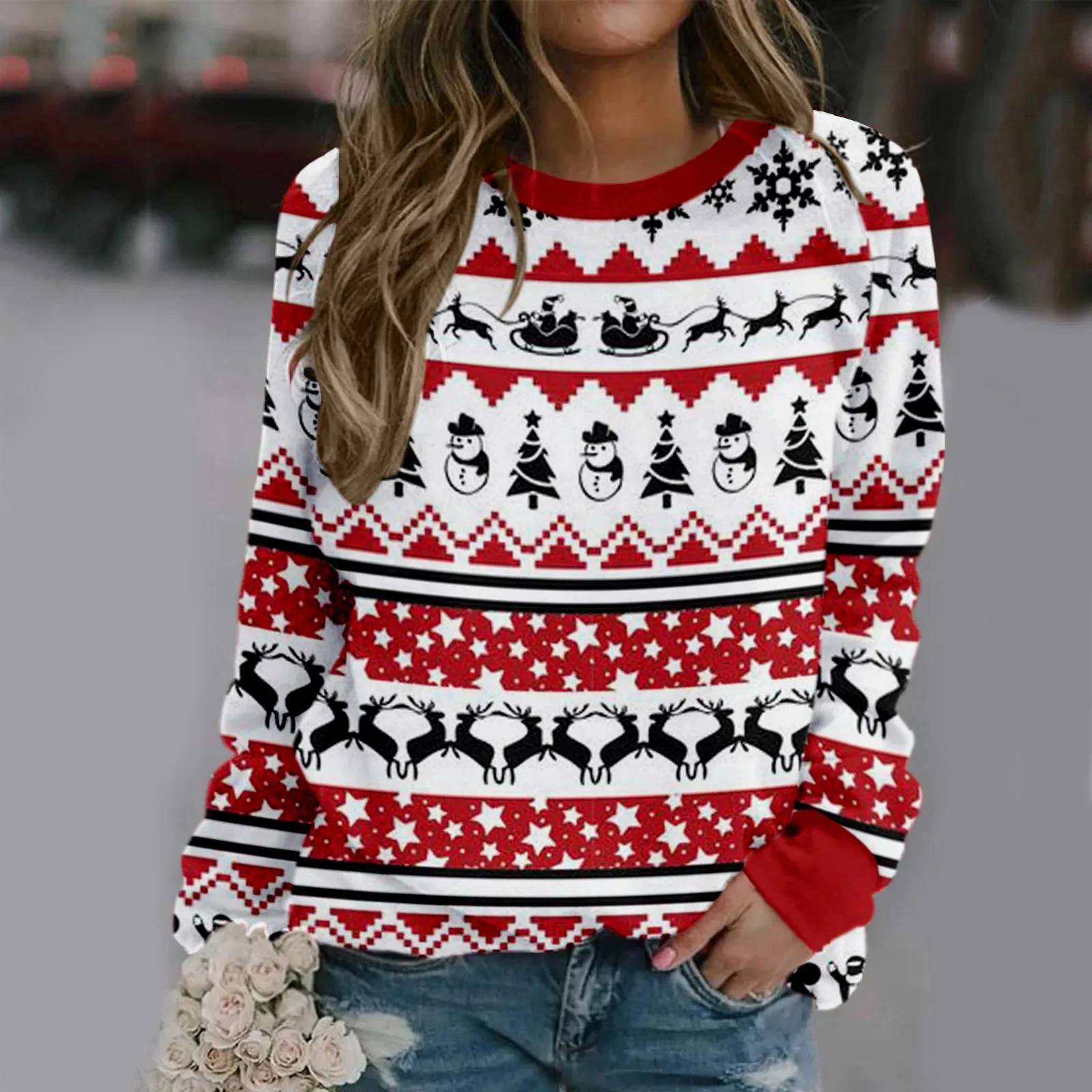 Christmas Snowman Sweatshirts Santa Claus 3D Print Women Casual Long Sleeve Hoodies Y2k Streetwear Pullovers Top Female Clothing