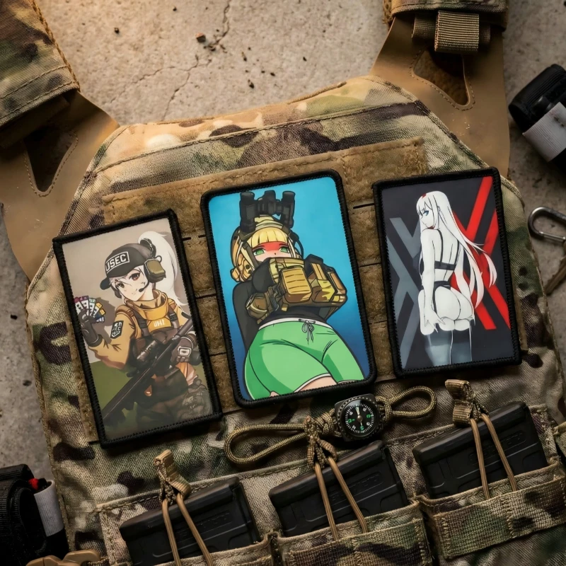 Patches Táticos de Anime, Emblemas de Moral Militar Femininos para Mochilas e Equipamentos - Patches de Velcro para Airsoft e Coletes Táticos