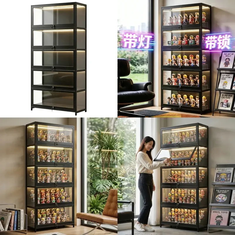 Illuminated Acrylic Display Case with Lock for Lego Bricks Model Storage Transparent Showcase Cabinet Toy Organizer Box