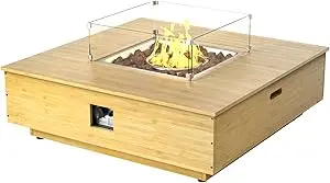 

Table and Propane Tank Cover Table 43-Inch Square Wood Color Outdoor Fireplaces Includes Lava Rocks
