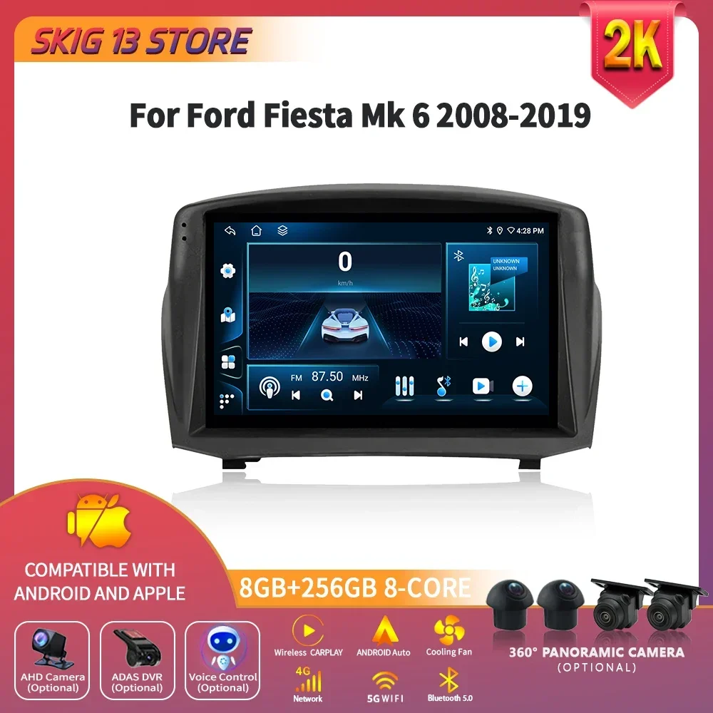 For Ford Fiesta Mk 6 2008-2019 Android 14 Car Radio Multimedia 4G GPS Navigation Player Wireless Bluetooth Carplay Touch Screen