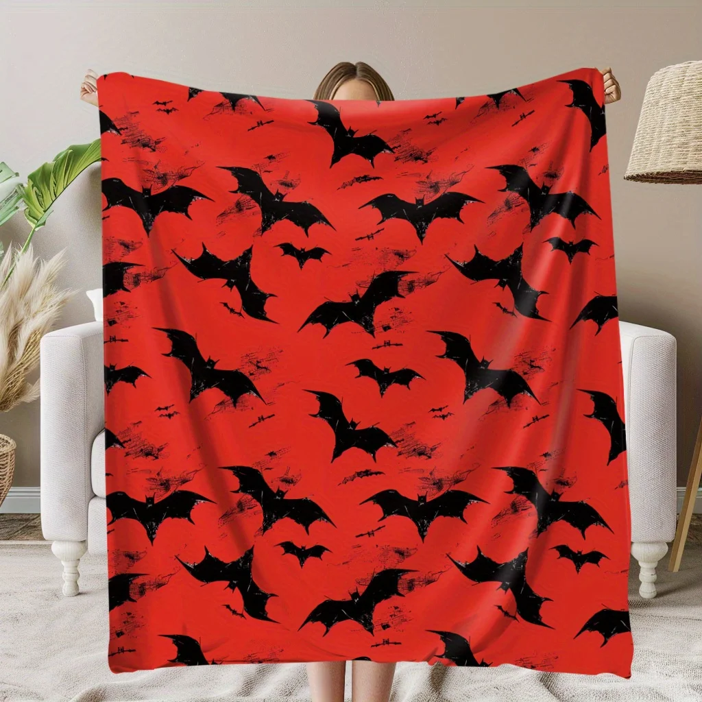 Halloween Element Bats Print Blanket, Soft and Warm Commemorative Blanket for Unforgettable Moments, Great Holiday Gifts