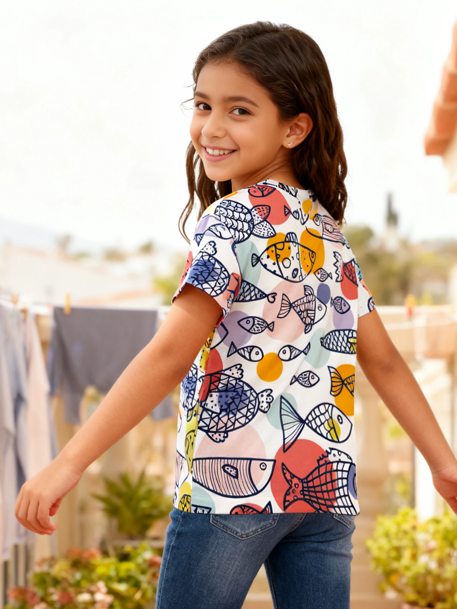 Colorful fish pattern children's short sleeves, bright fun print