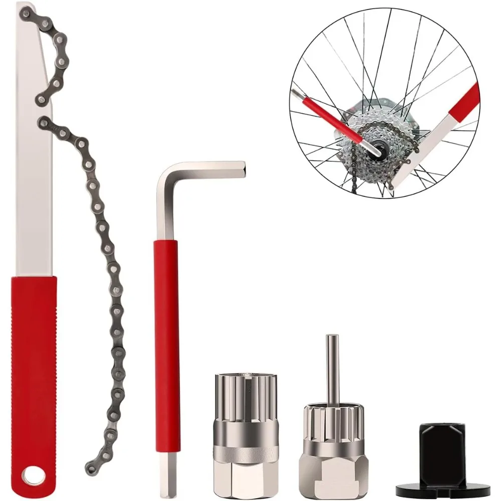 

5PCS Bike Chain Tool Kit with Chain Whip Auxiliary Wrench Bicycle Cassette Lock Ring Removal,Bike Cassette Removal Tool