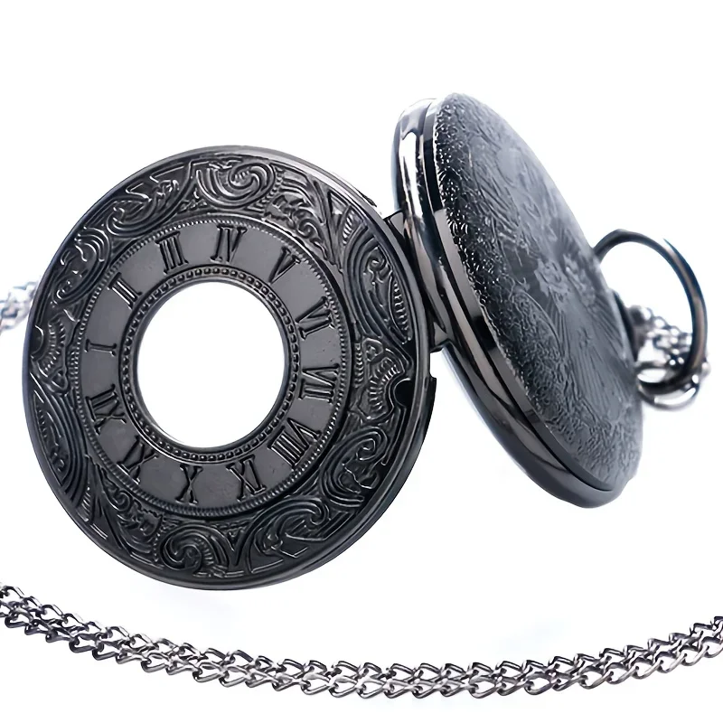 นาฬิกาพกควอตซ์สีดำสไตล์วินเทจ1ชิ้น