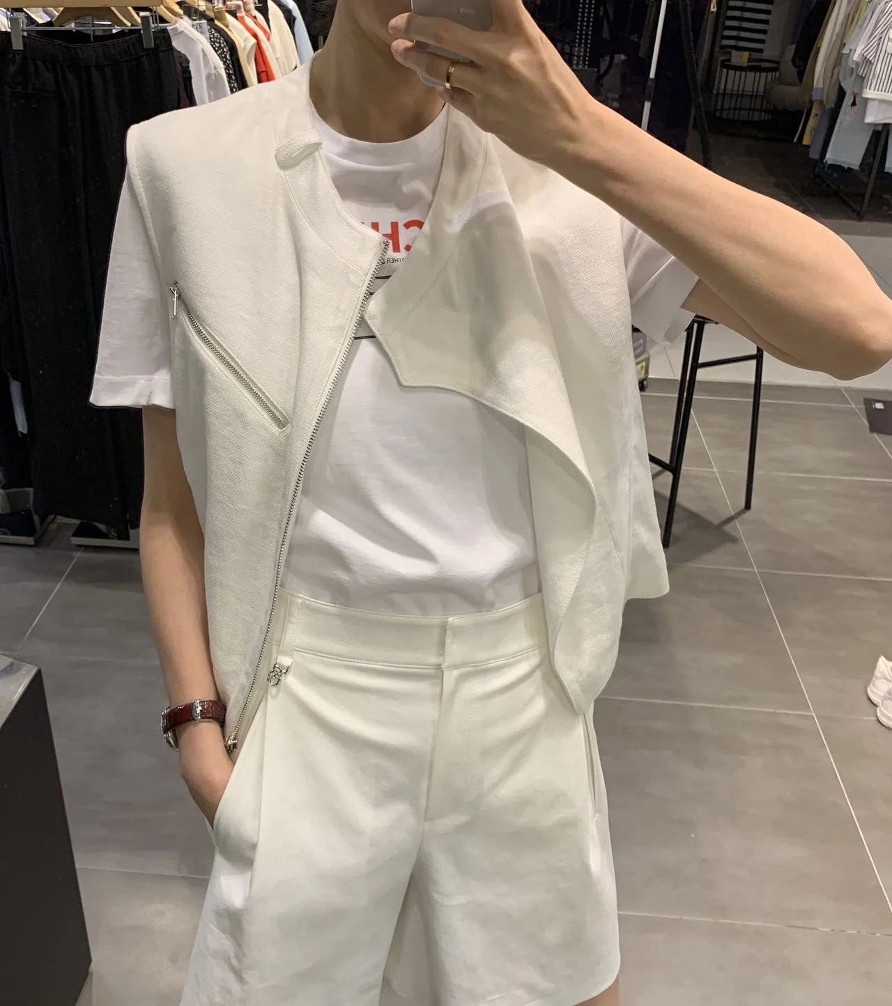 

Mimifa Asymmetric Commute Poster Sle Design Sensation White Vest Women's Faion Summer Zipper round Ne Color