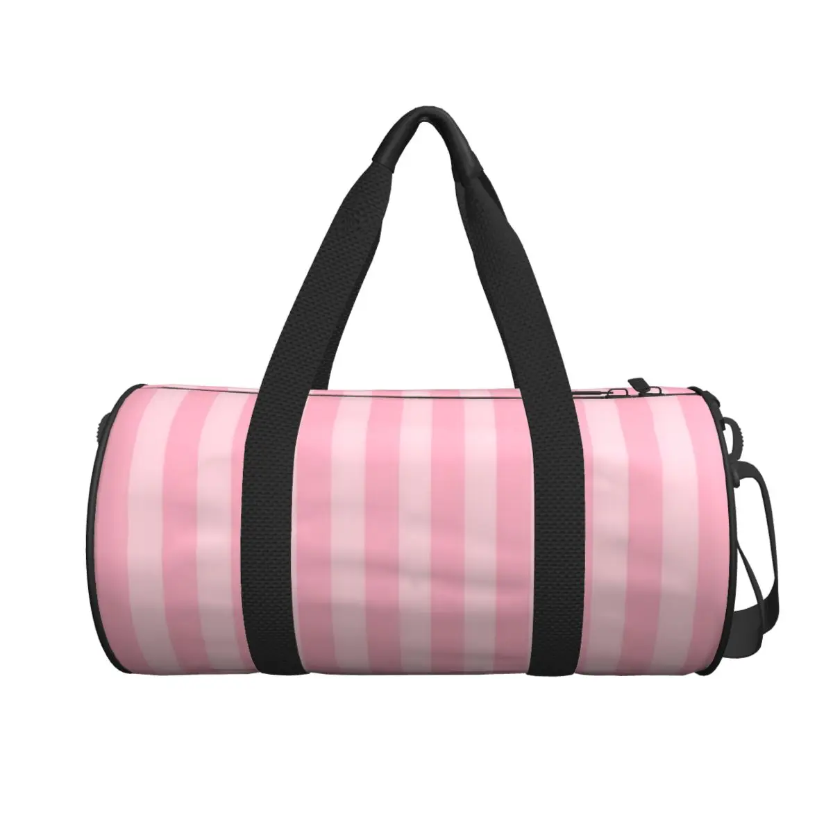 Pink White Stripe Round Large Capacity Travel Duffel Bag, Handheld travel bag, lightweight storage luggage bag