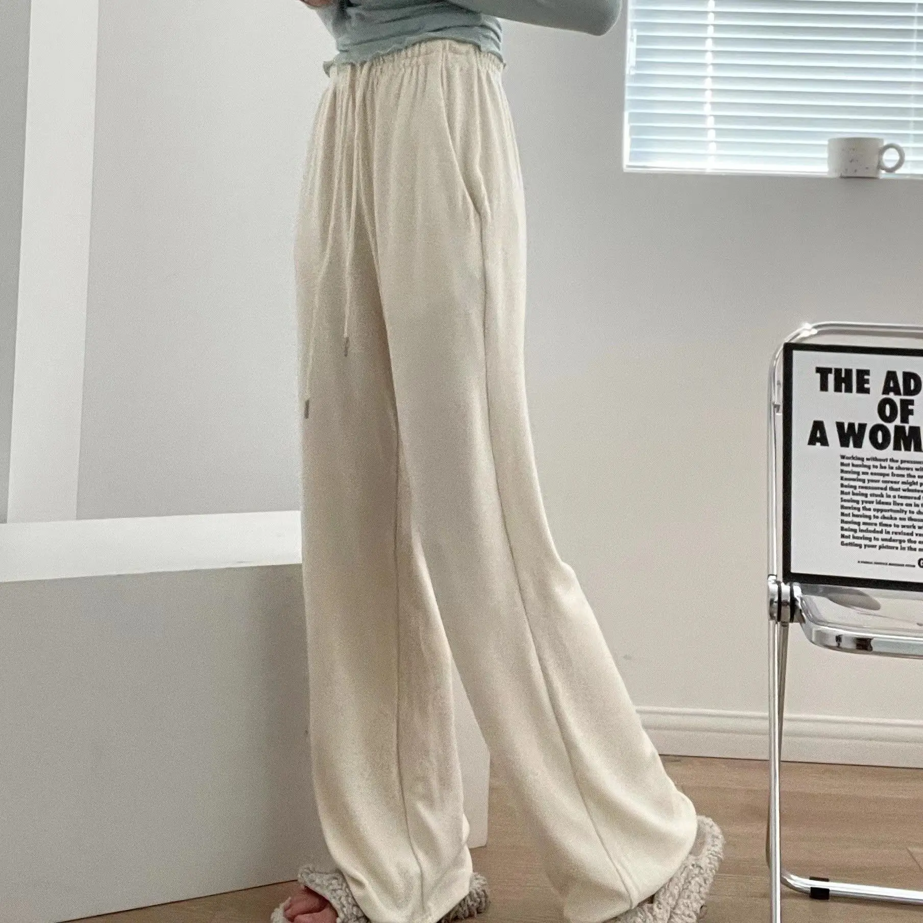 

High Quali Australian Fce Wide Leg Pants Casual Cotton mid Low Waist Straight Tube ape for Middle-Aged Women