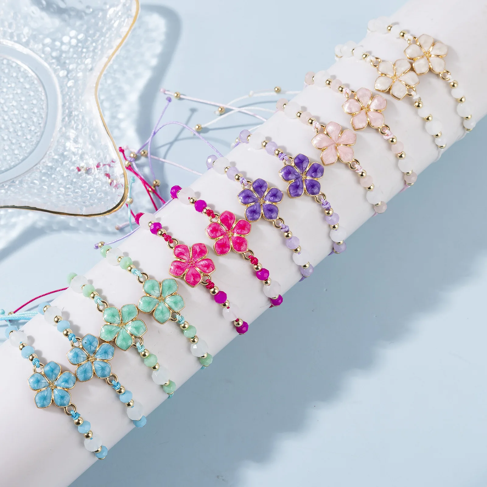 ZGMXR 12PCS Rice bead bracelet Starfish Flower Crystal Hand weaving Bohemia Adjustable Woman Fashion Simple Beaded bracelet