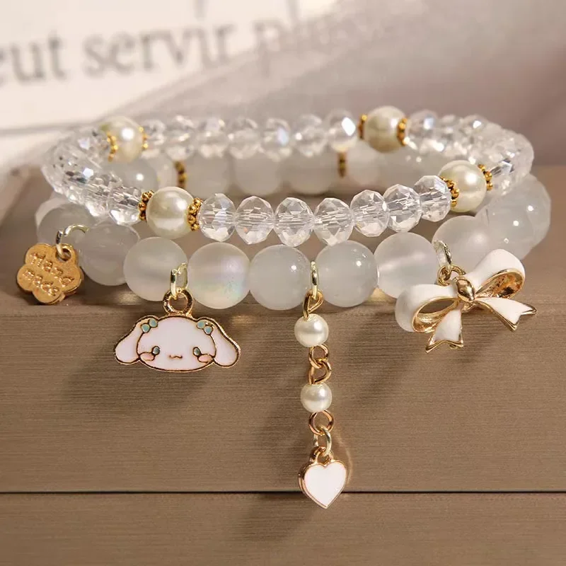 Sanrio Cristal Bead String, Desenhos animados Cinnamoroll, Pulseira De Pérola De Cristal, Kawaii Estudante Melhor Amigo