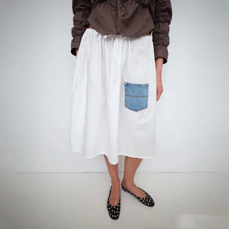 Gima Design Lässiger A-Linien-Rock mit hoher Taille und Dstring, elastischer Taille, langer Rock mit Spleißung für Damen