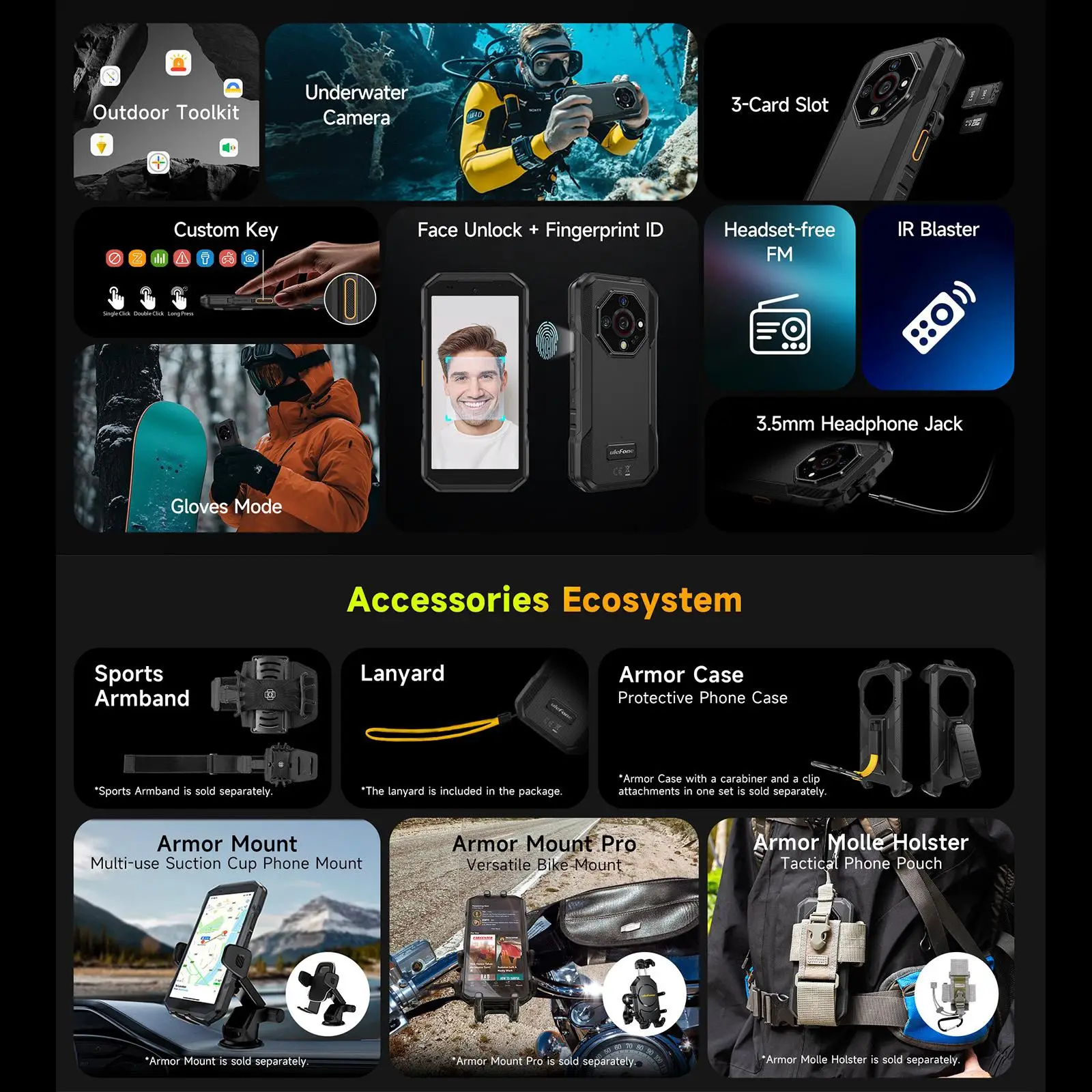 Ulefone Armor X32 Pro 5G هاتف متين 8GB + 256GB 6.56 بوصة أندرويد 14 كاميرا ليلية 64MP 6050mAh الأبعاد 6300 NFC الهاتف الذكي