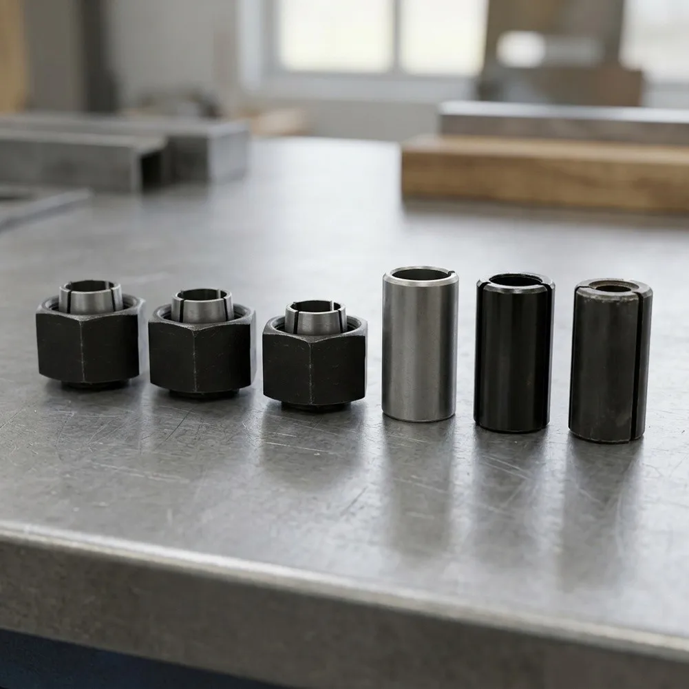 Replacement Chuck Set Featuring Reducer Sleeves for Multiple Applications on Compatible Router Models Like DW618
