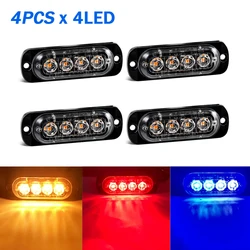 4pcs 4 Led Strobe Side Warning Lights 12V-24V Strobe Grille Flashing Lightbars Cars Truck Beacon Lamp Amber Traffic Lights White
