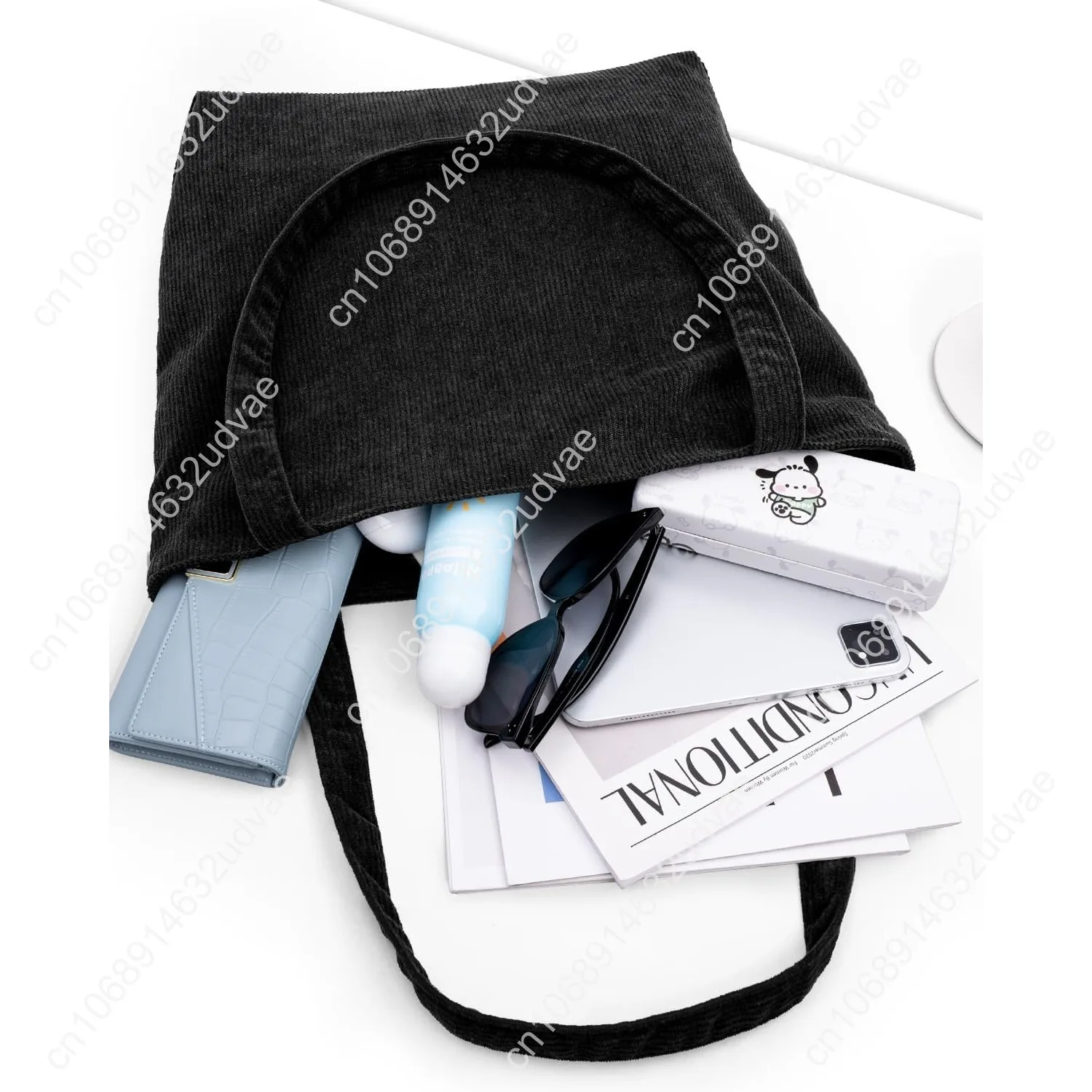 Iioscre Corduroy Tote Bag for Women,Hobo HandBags with Zipper,Large Capacity Casual Shoulder Handbags with Inner Pockets