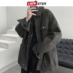 LAPPSTER Streetwear Pockets Jeans Jacket Coats 2023 Hip Hop Japanese Streetwear Denim Windbreaker Korean Vintage Bomber Jackets