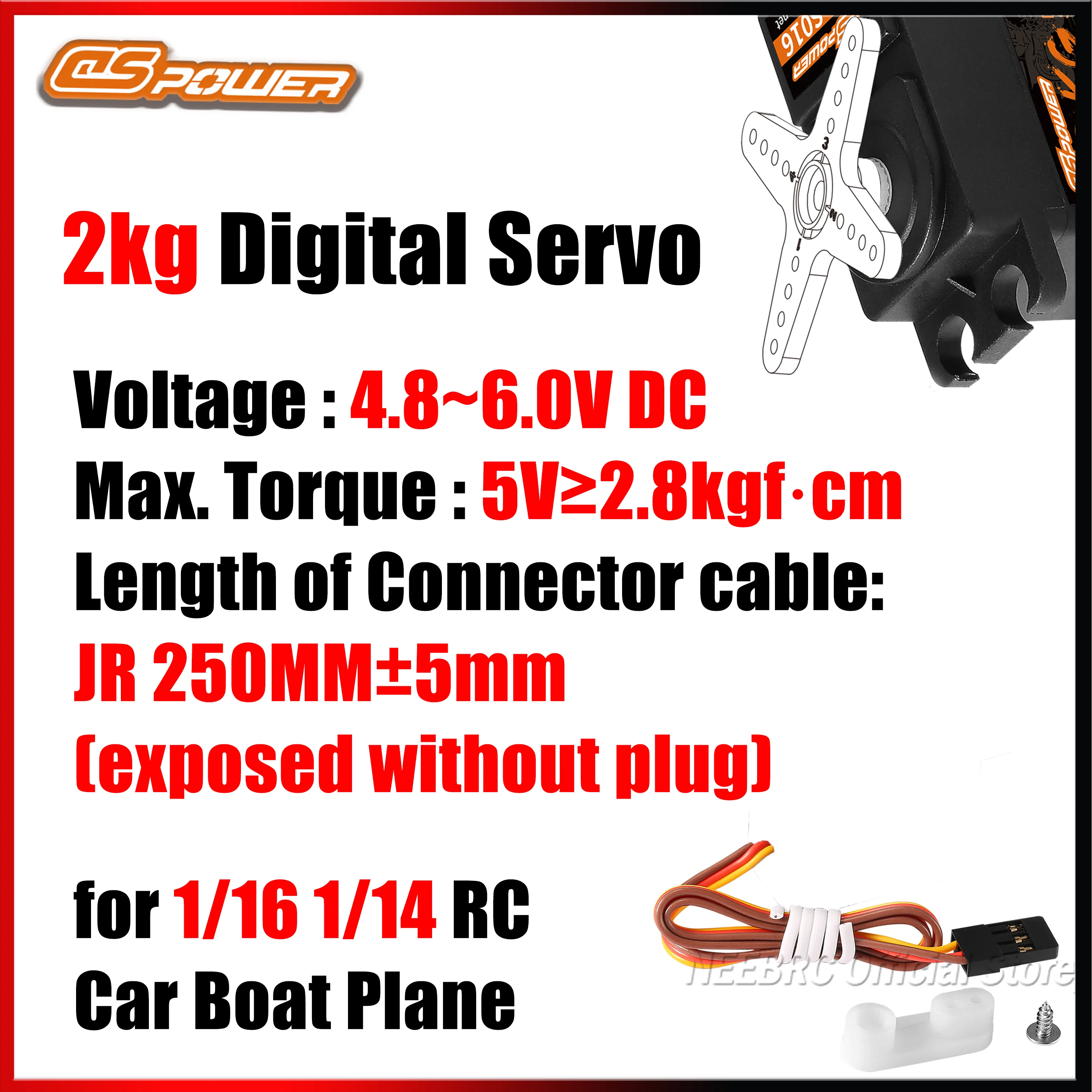 DSpower-Servo Motor Digital resistente al agua, 2KG, para coche teledirigido 1/16, 1/14, modelo de camión, helicóptero, barco, avión, Robot, accesorios para vehículos