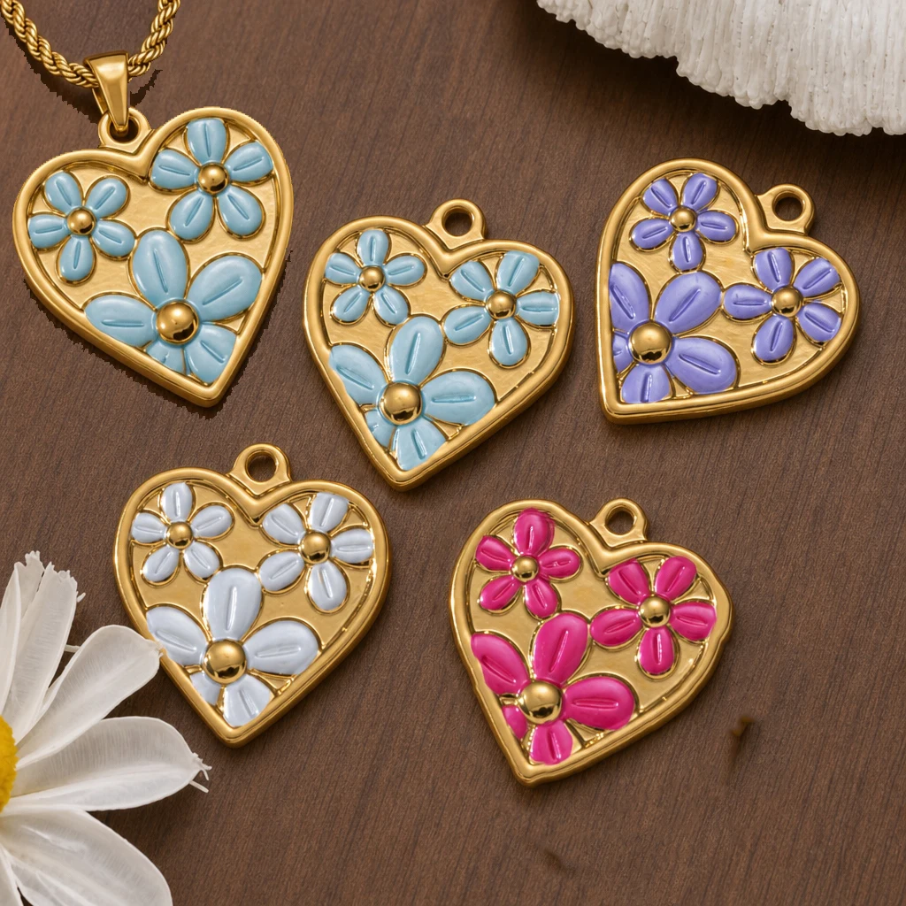 Embellishment Crafts - 2pcs Stainless Steel Enamel Heart Flower