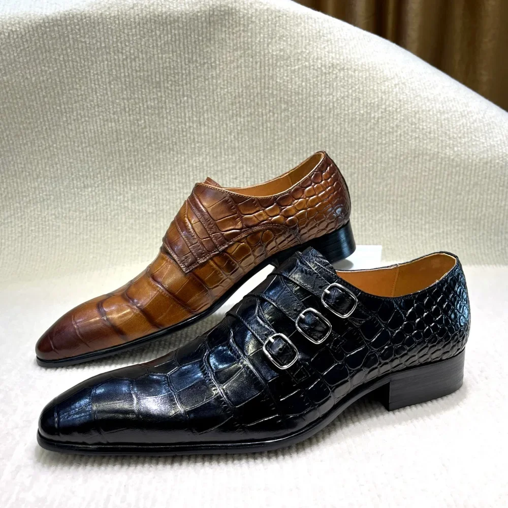 Zapatos de vestir de cuero genuino de invierno para hombre Oxfords formales con cordones con hebilla para boda Oficina de negocios Negro/Marrón