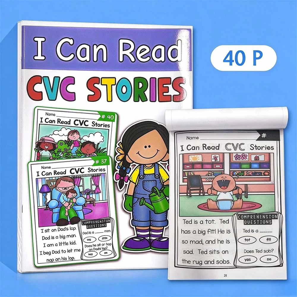 I Can Read CVC Stories Workbook for Kids - Phonics Reading Comprehension Educational Activity Book for Preschool