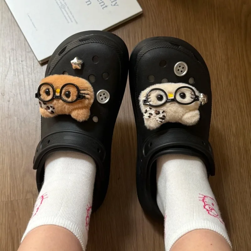 Cute 3D Cute Plush Hello Kitty with Glasses Shoe Decoration DIY Charms for Winter Hole Clogs Sandals Holiday Xmas Gift Idea image 4