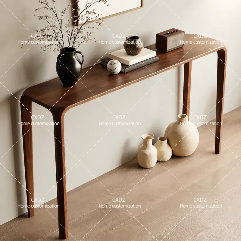 Walnut Entryway Console Table Solid Wood Storage Cabinet Long Narrow Hallway Table Against Wall for Hotel Corridor Home