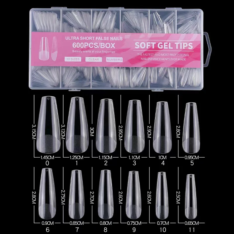 Transparente fosco francês amêndoa unhas falsas, acrílico água gota dicas de unhas falsas, extensão ponta ferramenta de manicure, 600pcs por caixa