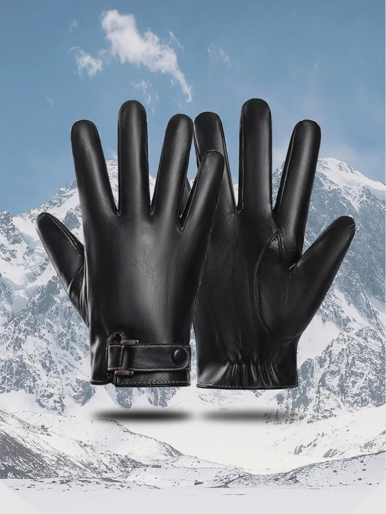 AliExpress Men Winter PU Leather Gloves Driving Electric Bike Windproof Warm Velvet Touchscreen перчатки Business Motorcycle Equipments