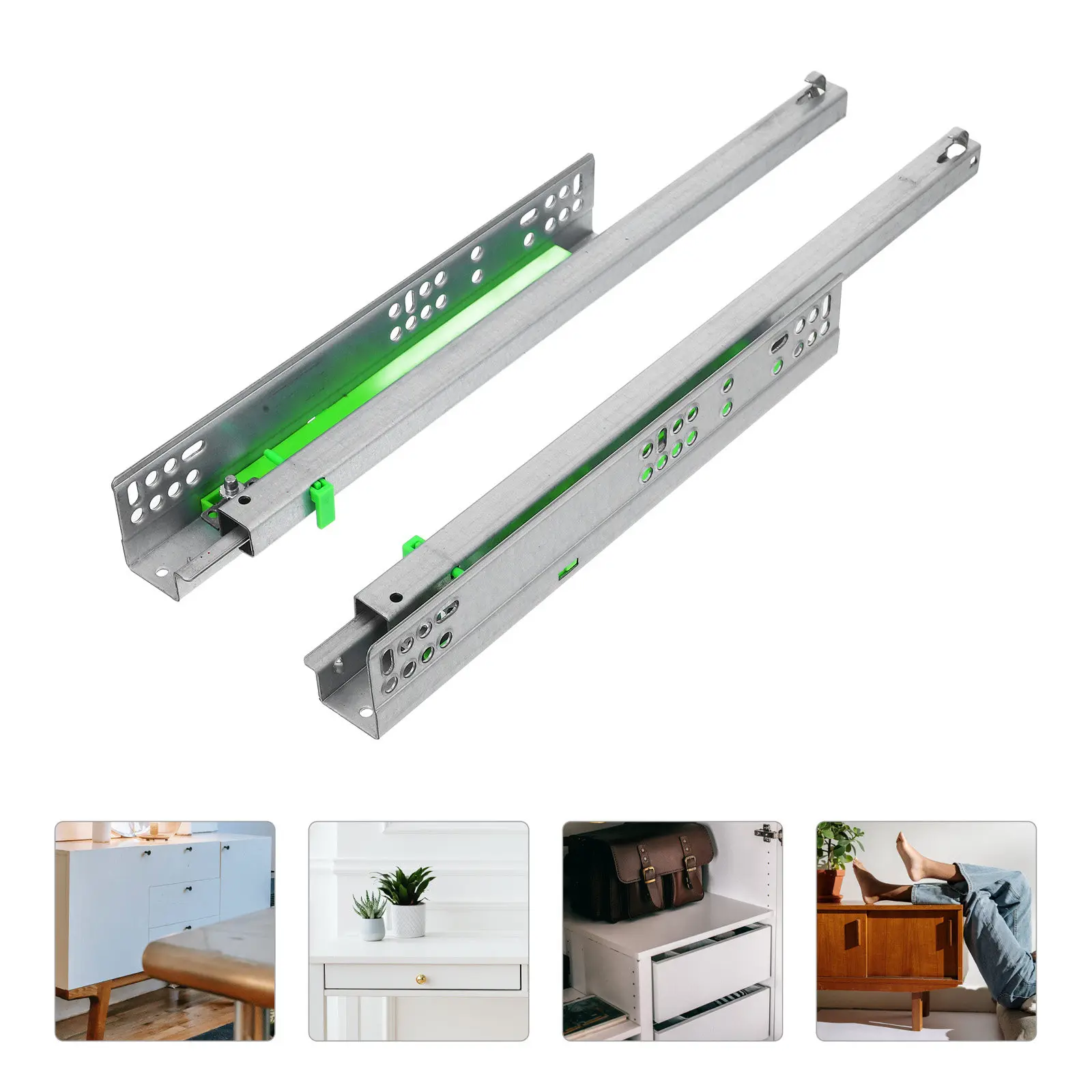 1Pair Premium Metal Drawer Slides Bottom Mount Smooth Bearing Silent Close Full Extension for Small Drawer Dresser Cabinet