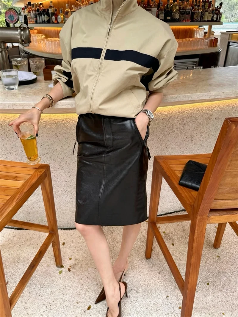 Guobioziy Women's Jacket 2026 Fall New Fashion Stand Collar Long Sleeve Color-Block Wide Stripe Zipper Short Jacket
