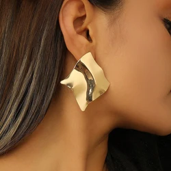 Trendy Irregular Metal Geometric Stud Earrings For Women Statement Vintage Exaggerated Cool Punk Gold Silver Color Jewelry Gift