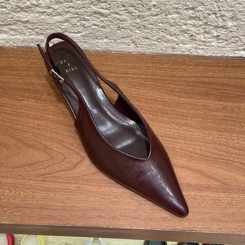 2026 Spring Slingback Sandals Low Heel Pumps Shoes Women Elegant Kitten Heel Mules Pointed Toe Wedding Party Shoes zapatos mujer