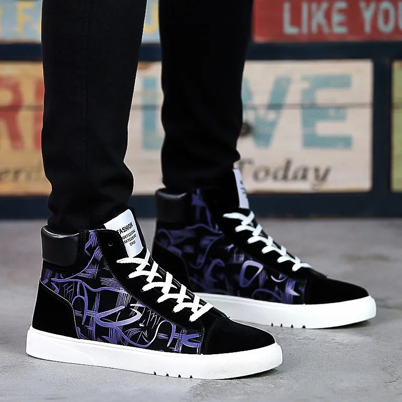 High Top Canvas Shoes for Men Fashion Platform Vulcanized Spring Winter 2024 Male Casual Sneakers Shoes Student image 3