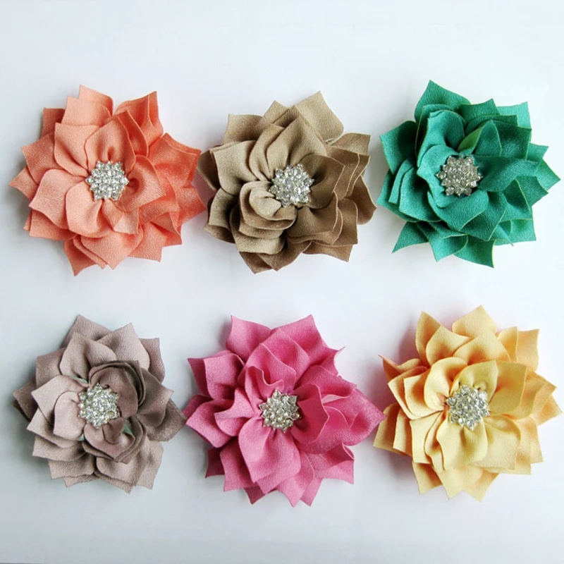 

200pcs/lot 3" 6 Colors Excellent Quality Handmade Flowers For Headbands Artificial Fabric Flowers+Snow Button For Accessories