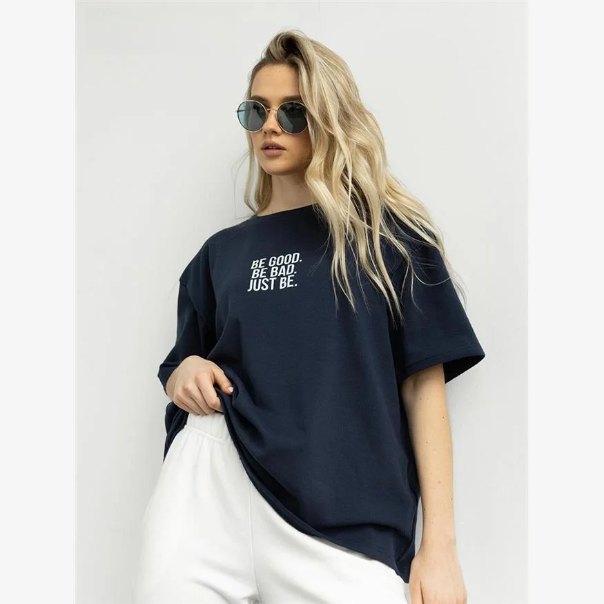 Hirsionsan Women's Loose Fit Printed T-irt Simple Letter Design Cleanfit Stand A-Line Sve Comfortable Breathable Ci...