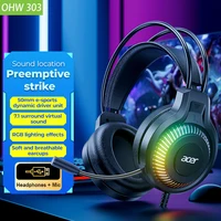 RGB Cool Lighting Wired Earphones Low Latency Headphones with Mic Breathable Comfortable Earbuds Surround Sound Effects for Game 1