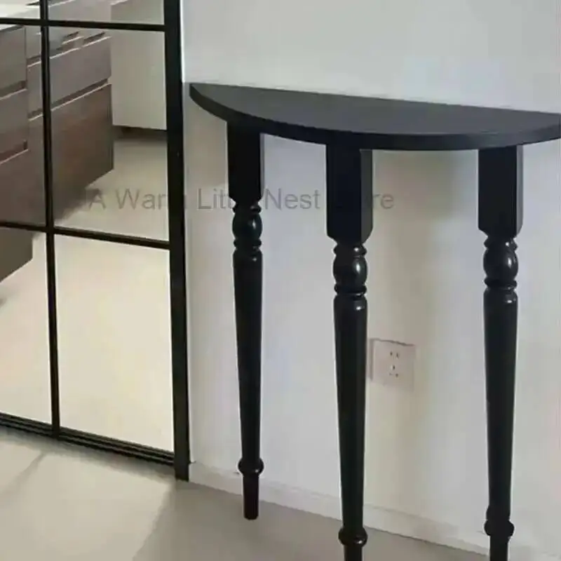 

Wood Solid Wall Narrow Table Nordic Console Corridor Console Tables Light Luxury Home Living Room Semi-circle Entryways Table