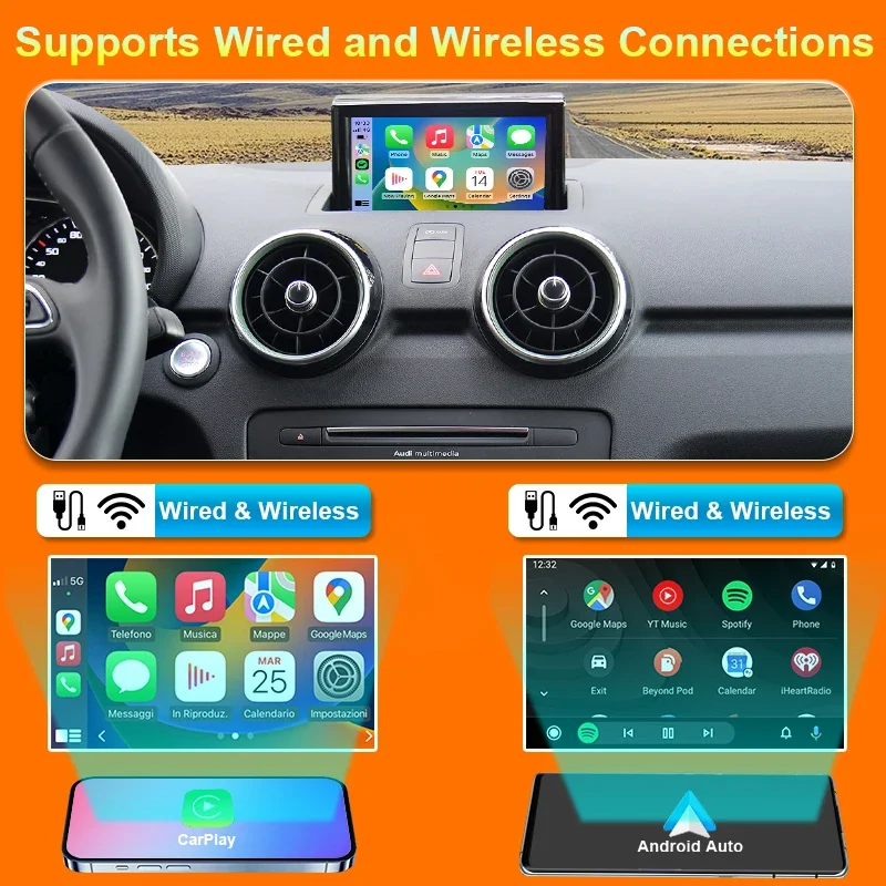 Wireless Apple CarPlay Android Auto Interface for Audi A1 2012-2018, with Mirror Link AirPlay Navigation Car Play Functions