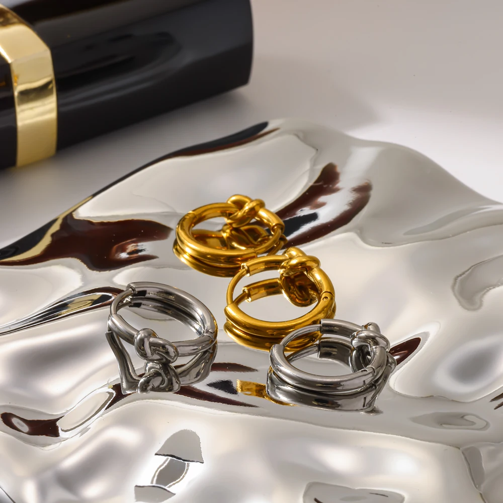 Modische, leichte, knotenförmige Creolen, 18 Karat vergoldeter Edelstahl, klassischer Schmuck, Geschenk für Frauen – Detail 2