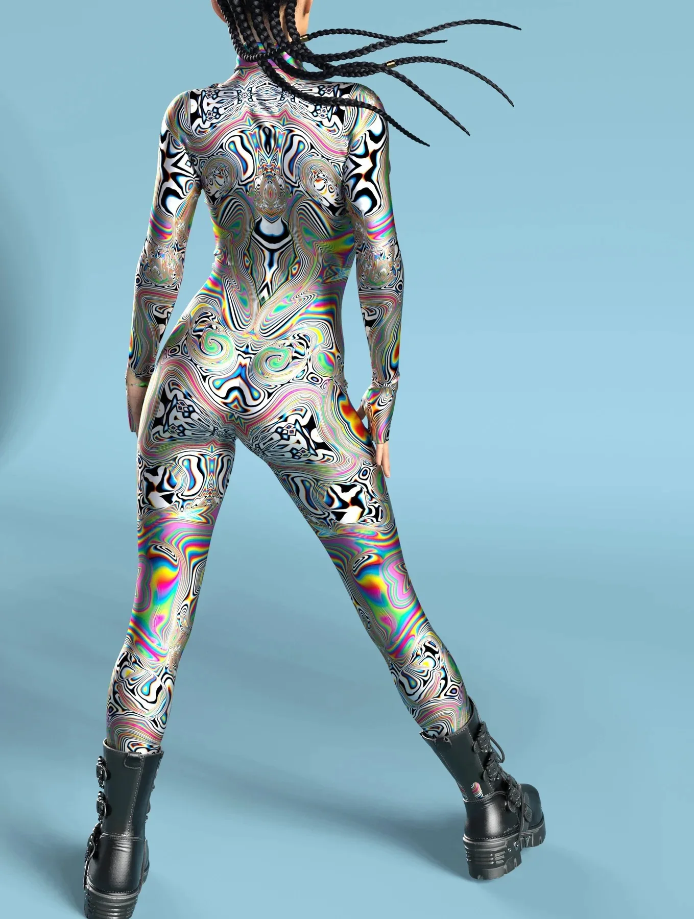 Damen Mehrfarbiger 3D-Druck Festtagsparty Regenbogen Sexy Enger Bodysuit Punk Cosplay Kostüm Performance Romper – Detail 21