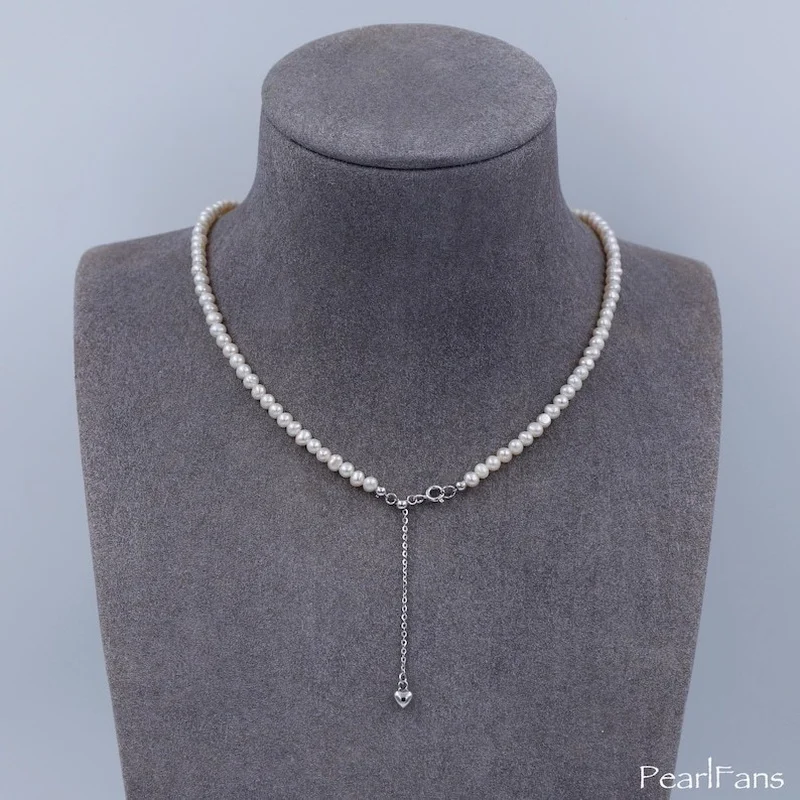 AAA Fresh Water Pearl Smooth Rondelle Gemstone 3-4MM Beaded Choker Necklace 18''