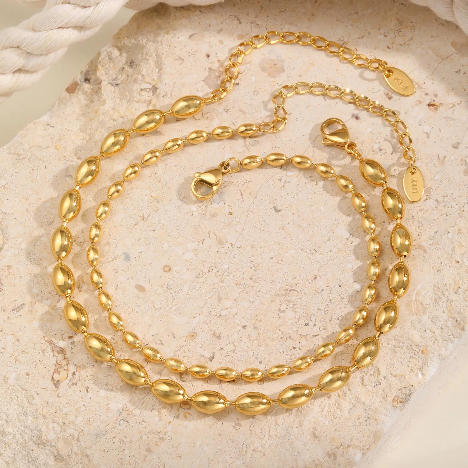 Stainless Steel Rugby Bead Chain Anklet for Women,Gold Color Holiday Beach Anklets ,Trendy Jewelry Mother's Day Gifts