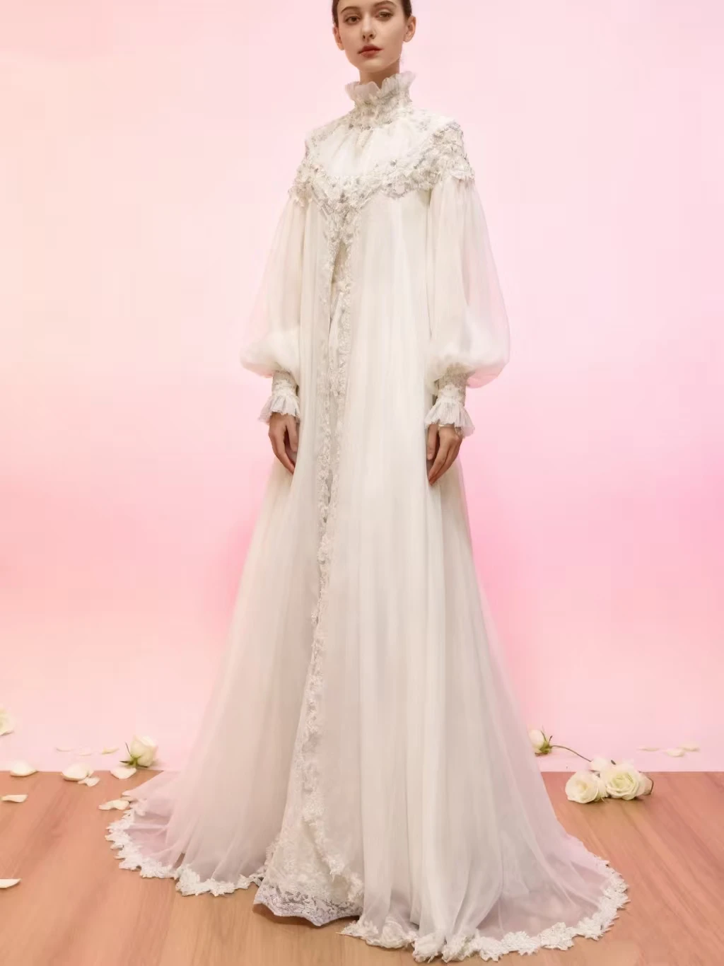 Fashion Chiffon Appliques Muslim Wedding Dresses Long Sleeve High Neck Bridal Gown Arabic Dubai Vestidos De Novia Customized