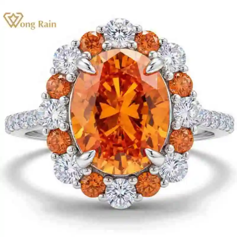 Wong Rain Anillo de compromiso de plata de ley 925 con corte ovalado de 8 x 10 mm, zafiro, diamante de alto contenido de carbono, joyería fina para boda y compromiso