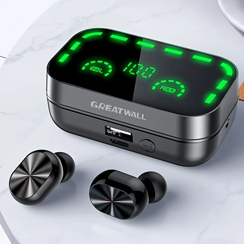 GREATWALL Bluetooth Headphones Wireless Earbuds In-Ear Earbuds with Charging Case Mirror headphones LED Digital Display