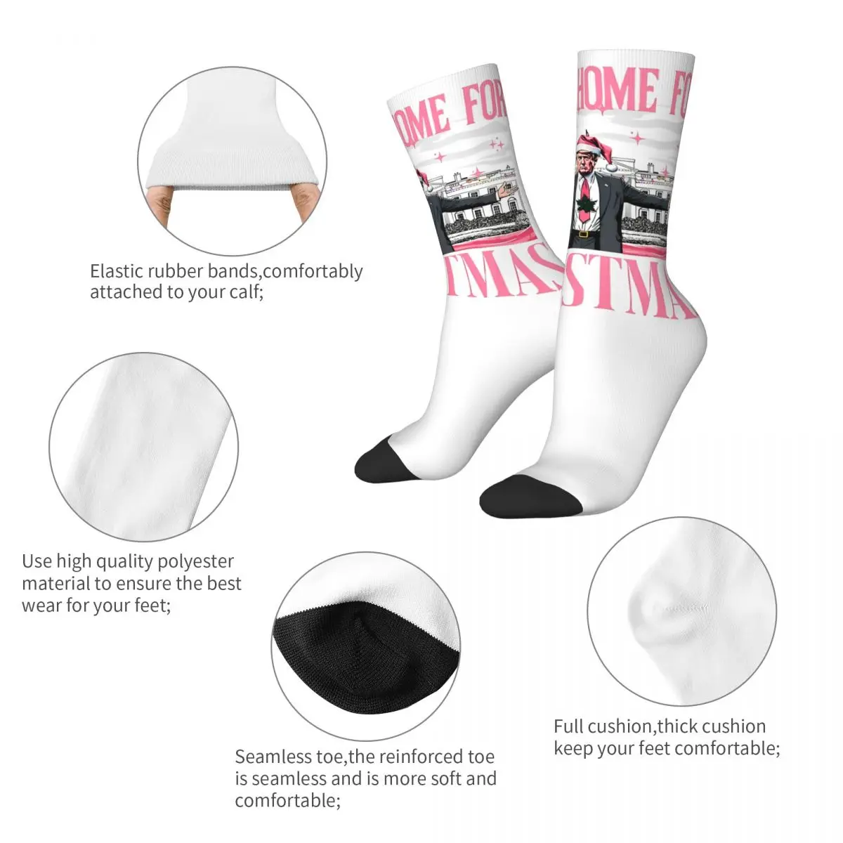 I'll Be Home For Christmas For Trump Socks Men's Women's Funny Santa Claus Socks Spring Summer Autumn Winter Middle Tube Socks