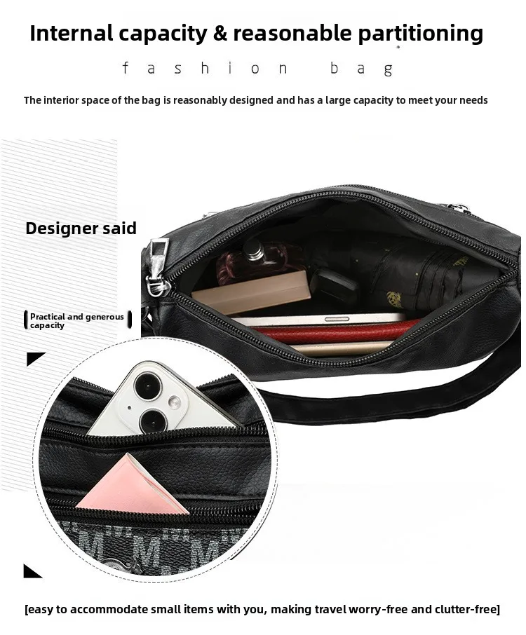 Klassisches Buchstaben-M-Design, mehrlagige Reißverschlusstasche, einzelne Schulter-Crossbody-Taschen für Damen, täglicher Gebrauch, Arbeit, Reisen, Ausflug, Party – Detail 6